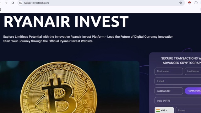 Figure 20 - Ryanair positioned as an investment platform, with a PII harvesting form right next to it