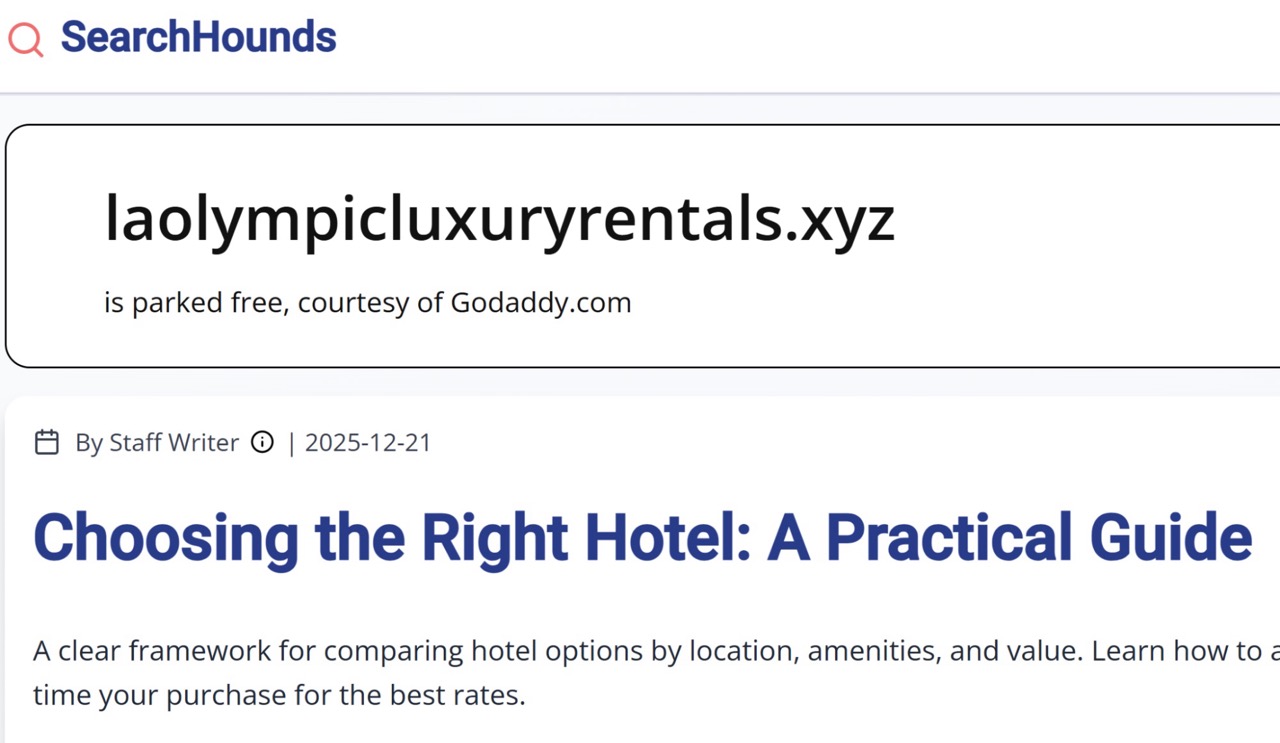 Figure 9 - A section of domains targeting luxury seeking individuals looking for services in the 2028 Olympics
