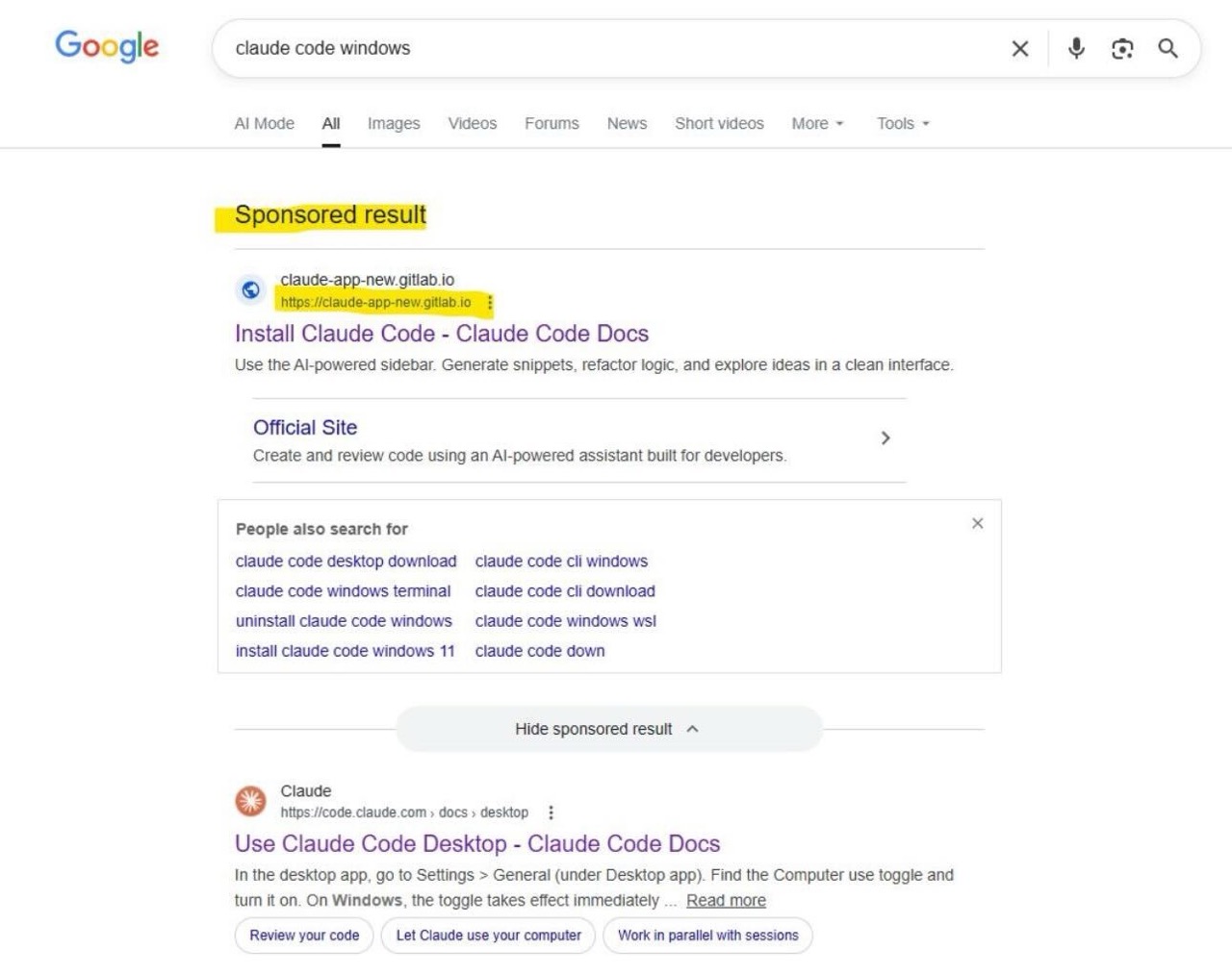 Figure 2 - Rise of sponsored search results through reputable yet cost-efficient platforms to drive downloads by malvertising
