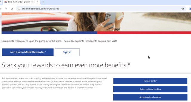Figure 11 - Rewards-themed infrastructure leveraging ExxonMobil-related branding to promote loyalty programs