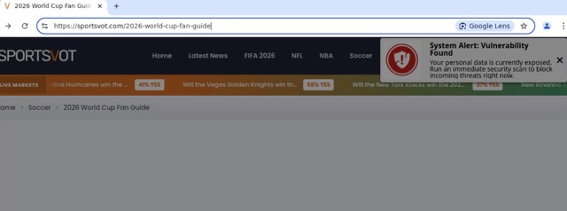 Figure 12 - Sports-themed content page leveraging FIFA World Cup 2026 interest to present fake security alerts