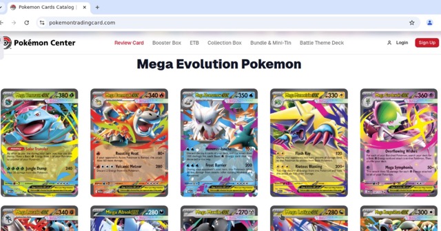 Figure 7 - Pokémon-themed card catalog infrastructure presenting Mega Evolution collections