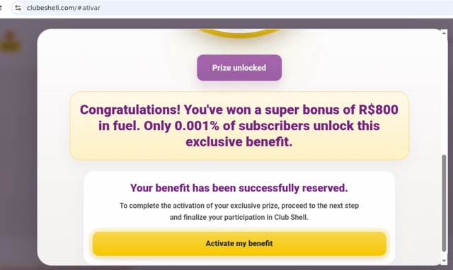 Figure 9a - Shell-themed malicious campaign progressing towards reward claims and subscription enrollment