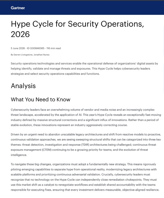 Gartner Hype Cycle for Security Operations 2026