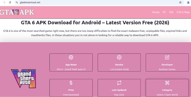 Figure 2 - Currently dated APK versions of GTA-VI being offered for free, while not being officially announced, creating a lure for gaming enthusiasts seeking early access